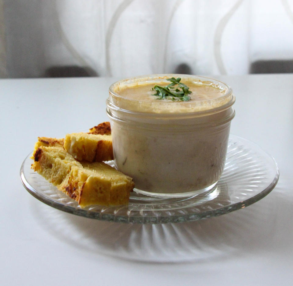 This breakfast is decadent AF. After making and eating it, you&rsquo;ll feel full for hours. <br /><br />You can add protein or leafy greens to the mixture for layers. The keto bread is so easy and perfect as a replacement for sandwiches, English muffins, bagel and biscuits. The options are endless.&nbsp;<br /><br /><strong>Eggs (4 servings)</strong><br />4 eggs<br />1 cup heavy whipping cream<br />8 oz. mushrooms, quartered<br />2 Tb garlic, minced<br />2 Tb&nbsp;butter<br />Salt and pepper, to taste&nbsp;<br /><br />Melt 1 Tb butter in a&nbsp;skillet over medium heat until foamy. Saut&eacute; mushrooms and garlic until tender, stirring occasionally, 4-5 minutes. <br /><br />Add heavy whipping cream and cook 5 more minutes, stirring occasionally. Season with salt and pepper. <br /><br />Remove from heat, cover, and steep for 10 minutes. Divide mixture into four 4-oz. jars. <br /><br />Crack egg into each jar. Heat oven to 400 degrees F. Transfer jars to deep baking dish and pour enough boiling water into baking pan to come halfway up the sides of the jars. Cover entire pan with aluminum foil and bake for 18-20 minutes.<br /><br /><strong>Keto Bread (1 serving)</strong><br />3 Tb almond or coconut flour<br />1 egg<br />1/2 tsp baking powder<br />1 1/2 Tb butter, melted &nbsp;<br /><br />Mix all ingredients. Pour in mug or 5-oz. ramekin and cook in microwave for 90 seconds. Cut in half lengthwise and toast to liking.