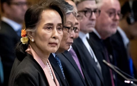 Aung San Suu Kyi at The Hague in December 2019 - Credit: Koen Van Weel/AFP