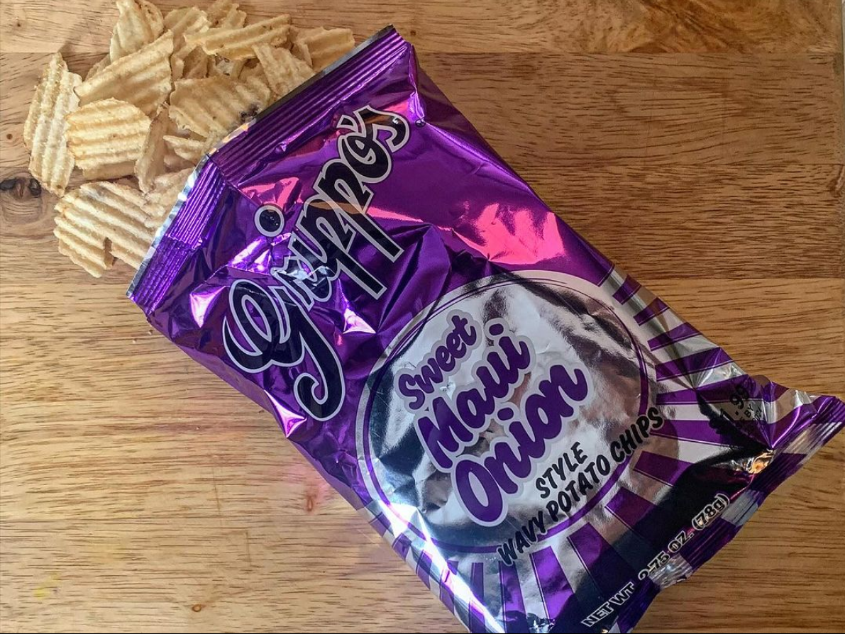 A bag of Grippo's Sweet Maui Onion potato chips.