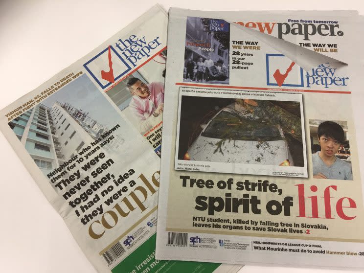 Copies of The New Paper (Photo: Yahoo Singapore)