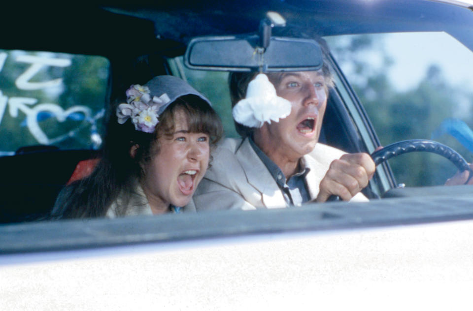 Yeardley Smith and John Short as newlyweds Connie and Curt in Stephen King's 1986 horror movie, 'Maximum Overdrive' (Photo: De Laurentis Entertainment/Courtesy Everett Collection)