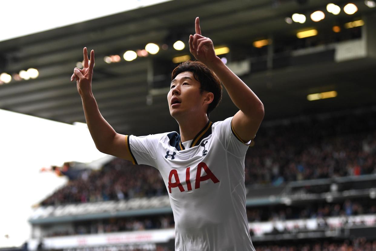 Son celebrates his 19th goal of the season for Spurs: Getty Images