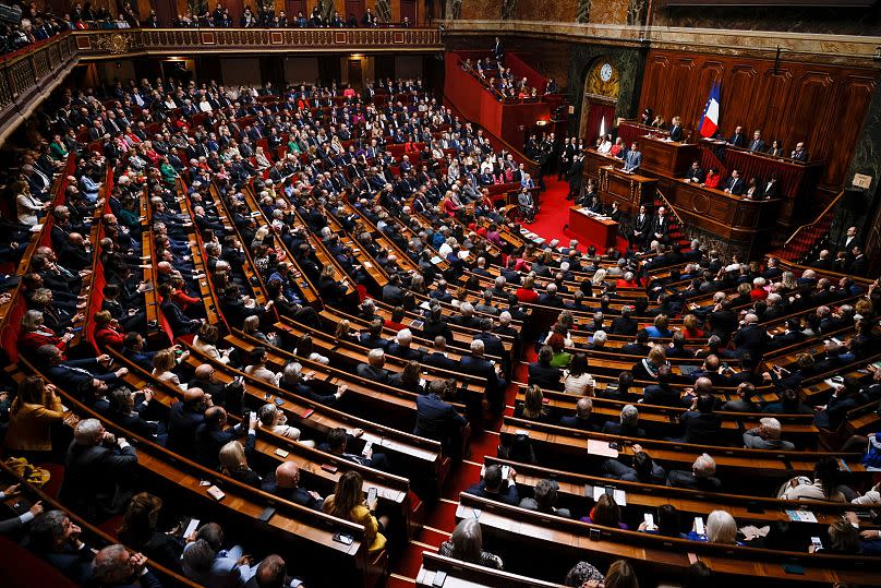 French Prime Minister Gabriel Attal speaks during the Congress of both Houses of Parliament at the Palace of Versailles, March 4, 2024.