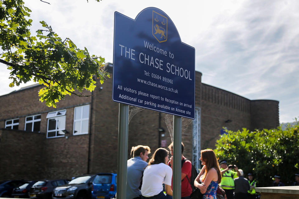 MALVERN, ENGLAND - SEPTEMBER 08:  Signage outsideThe Chase Technology College in Malvern is seen after a pupil and a teacher were attacked by another student at the school on September 8, 2014 in Malvern, England. A 13-year-old boy, who fled the scene, is being hunted by police who have warned that he should not be approached.  (Photo by Matt Cardy/Getty Images)