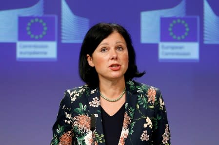 FILE PHOTO: EU Justice Commissioner Jourova holds a news conference in Brussels