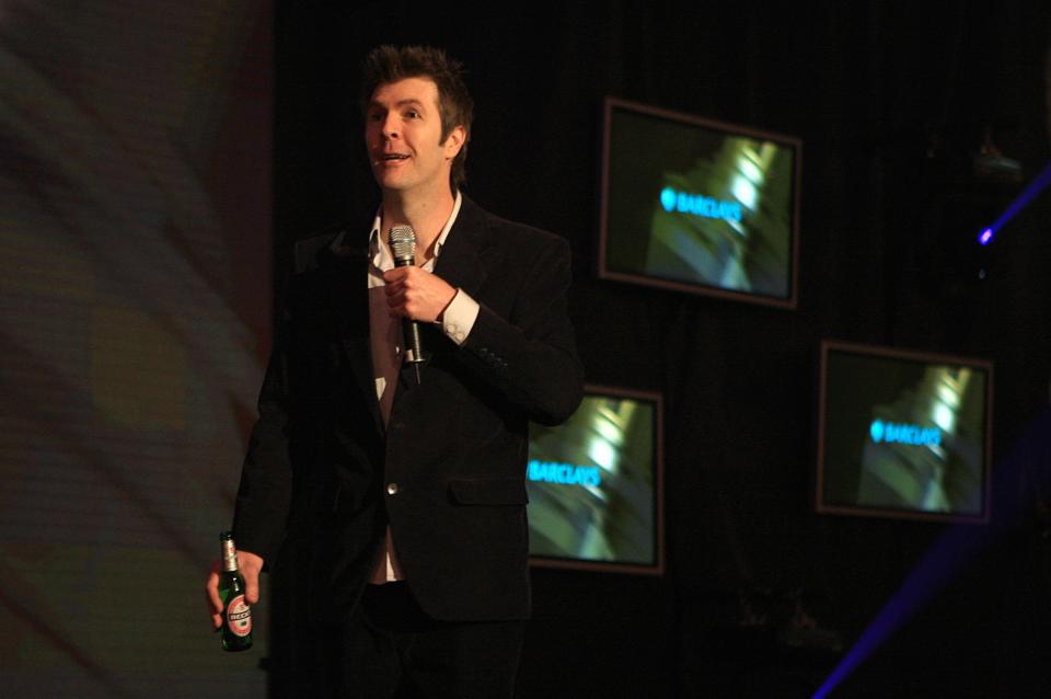 Comedian Rhod Gilbert performs at the PFA Player of the Year Awards 2009 at the Grosvenor House Hotel, London.  (Photo by Adam Davy - PA Images via Getty Images)