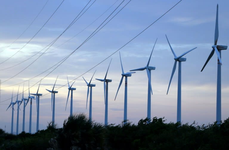 View of a windmill farm in La Ventosa, Oaxaca State, Mexico