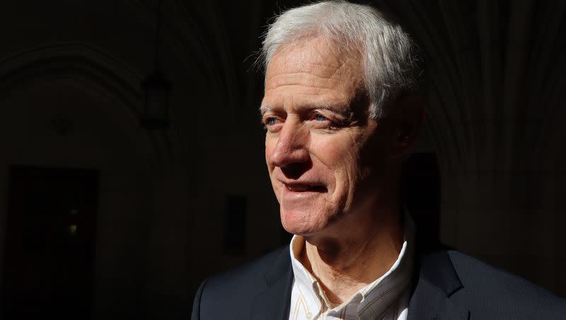 Kevin Worthen, the former president of Brigham Young University and current Doyle-Winter Distinguished Visiting Professor of Law at Yale, poses for a photo outside of Yale Law School in New Haven, Conn., on Tuesday, Oct. 24, 2023.