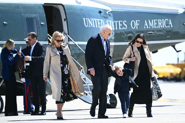 <p>Brendan Smialowski/AFP/Getty</p> Jill and Joe Biden prepare to board Air Force One with grandson Beau Biden and daughter Ashley Biden on March 29, 2024