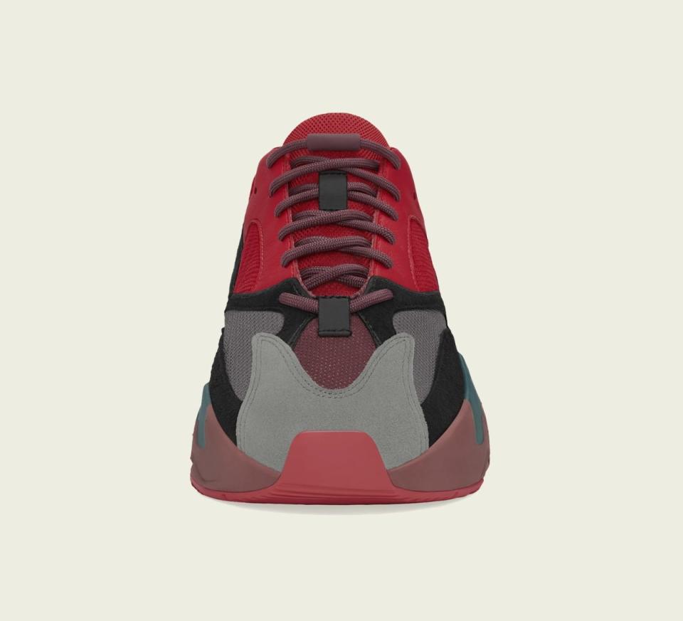 A front view of the Adidas Yeezy Boost 700 “Hi-Res Red.” - Credit: Courtesy of Adidas