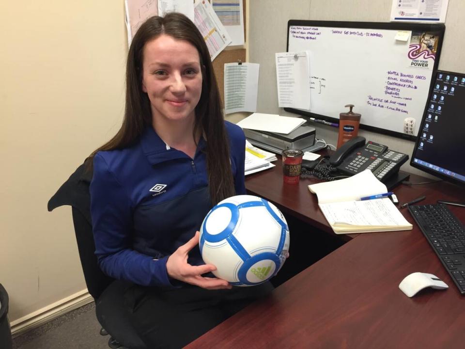 Lyric Sandhals, executive director for the NWT Soccer Association, says she's waiting for approval from public health for larger gatherings. The association is requiring 'certain individuals' to be fully vaccinated. (CBC - image credit)