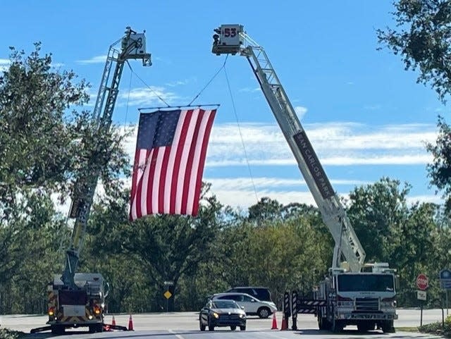Local first responders and law enforcement joined at the CenturyLink Sports Complex, in Fort Myers, on Jan. 10, 2023, to pay their final tributes to James McFee, a Lee County first responder and 9/11 veteran who died on Jan. 4, 2023.