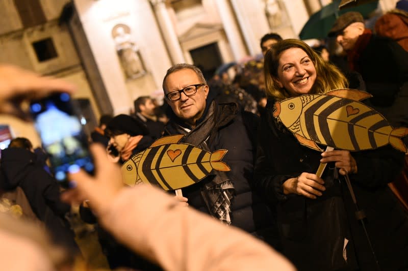 "The sardines", a grassroots movement against far-right League leader Matteo Salvini, demonstrate in Reggio Emilia