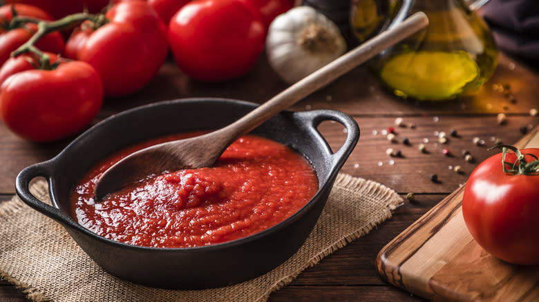 Tomato sauce in a pan