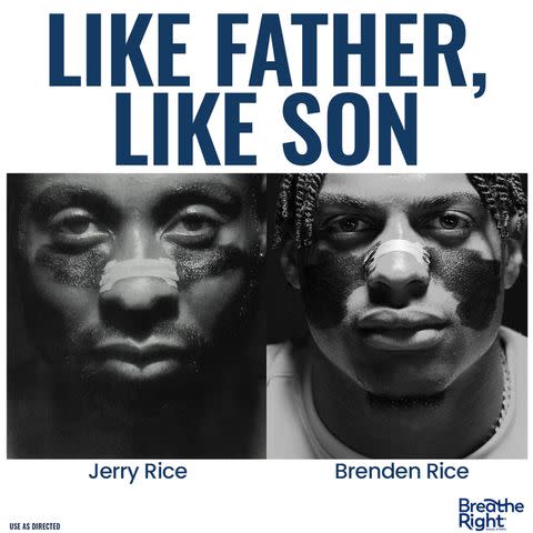 <p>Breathe Right</p> Jerry Rice and Brenden Rice's Breathe Right campaigns