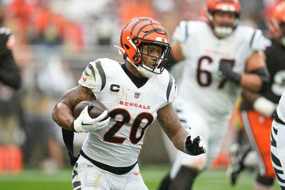 The Bengals wore their primary white jerseys, which have white sleeves, black tiger stripes and orange-outlined numbers, against the Cleveland Browns on Sept. 10.