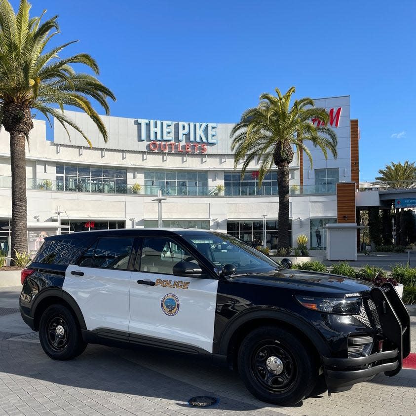 A police vehicle at The Pike Outlets in Long Beach, California.