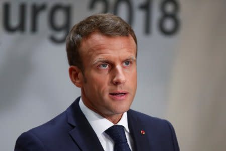 President Emmanuel Macron holds a news conference after the informal meeting of European Union leaders in Salzburg, Austria, September 20, 2018. REUTERS/Lisi Niesner