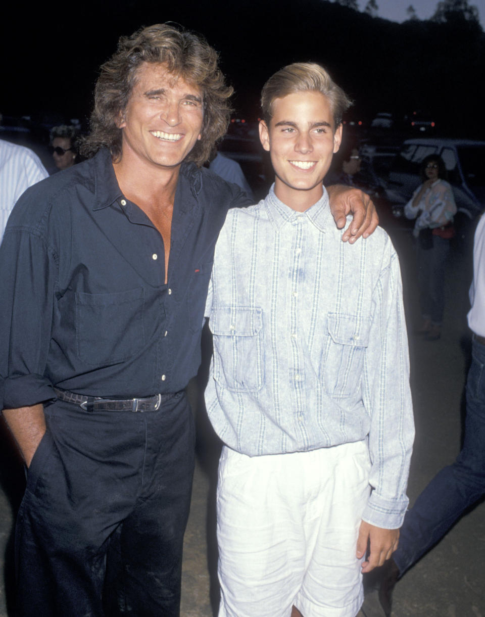 Michael Landon and Christopher Landon at a benefit gala on July 29, 1989, in Malibu, California. (Photo: Ron Galella via Getty Images)