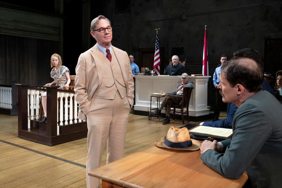 From left, Yaegel T. Welch plays Tom Robinson, Stephen Elrod as the bailiff, Jacqueline Williams as Calpurnia and Richard Thomas as Atticus Finch in the national tour of "To Kill a Mockingbird."