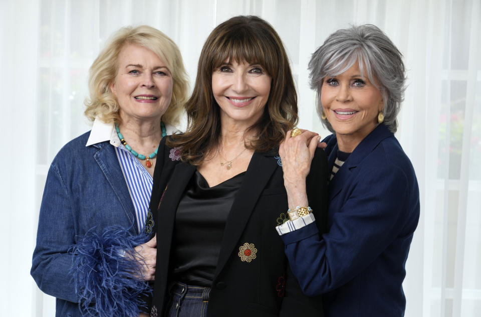 Candice Bergen, left, Mary Steenburgen, center, and Jane Fonda, cast members in the film "Book Club: The Next Chapter," pose together for a portrait, Monday, May 1, 2023, at the Four Seasons Hotel in Los Angeles. (AP Photo/Chris Pizzello)