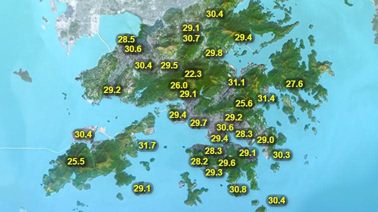 本港地區今日天氣預測天晴。日間酷熱，最高氣溫約35度。(香港天文台)