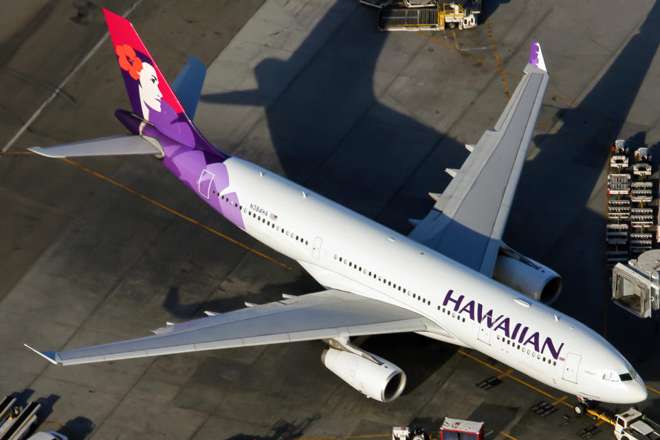 LOS ANGELES, CALIFORNIA, UNITED STATES - 2015/08/31: An Hawaiian Airlines Airbus 330-200 parked at Los Angeles International airport. (Photo by Fabrizio Gandolfo/SOPA Images/LightRocket via Getty Images)