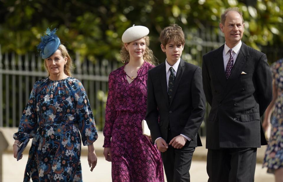 The Countess of Wessex, Lady Louise Mountbatten-Windsor, Viscount Severn and the Earl of Wessex attend the Easter Service at St George’s Chapel (Andrew Matthews/PA) (PA Wire)