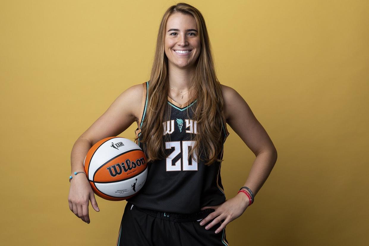 Sabrina Ionescu #20 of the New York Liberty poses for portrait during WNBA Media Day