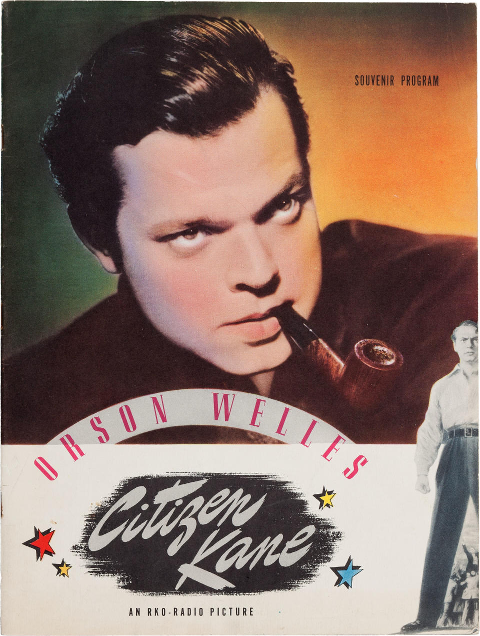 This photo provided by Heritage Auctions shows Orson Welles' personal copy of a souvenir program from his classic 1941 film, "Citizen Kane," which is among the legendary actor, director and scriptwriter's items consigned by his daughter, Beatrice Welles, that will be offered by Heritage Auctions in New York City on April 26, 2014. (AP Photo/Heritage Auctions)