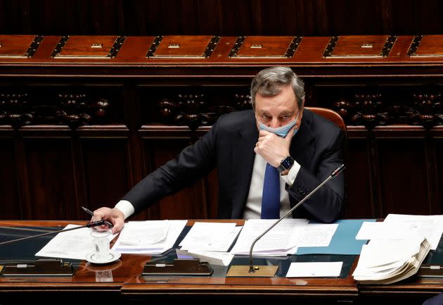 Il presidente del Consiglio Mario Draghi alla Camera durante comunicazioni in vista della riunione del Consiglio europeo, Roma, 20 Ottobre 2021. ANSA/GIUSEPPE LAMI (Photo: GIUSEPPE LAMIANSA)