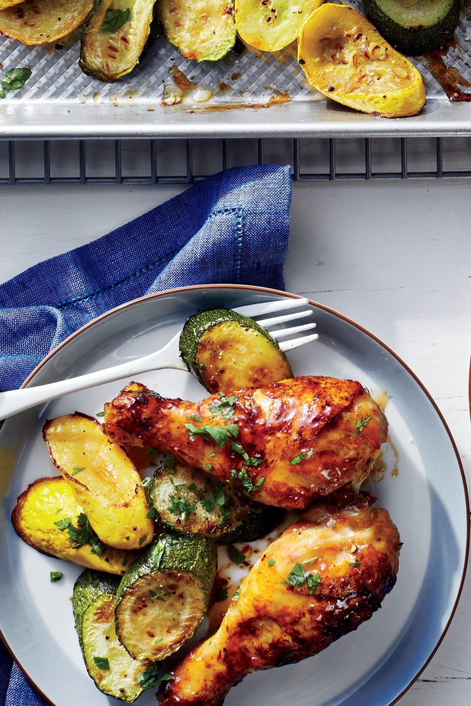 Sweet-and-Spicy Chicken Drumsticks with Squash