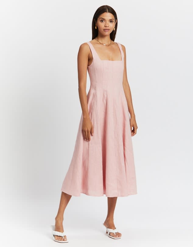 Aere Sleeveless Boned Linen Midi Dress, $180