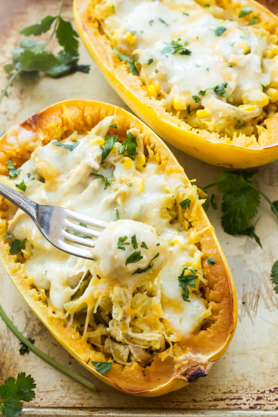 Green Chile Chicken Enchilada Stuffed with Spaghetti Squash