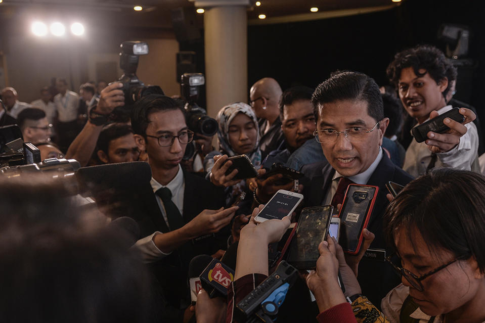 Economic Affairs Minister Datuk Seri Azmin Ali speaks to reporters during the launch of Project Idaman 2019 at SUK Shah Alam June 18, 2019. — Picture by Miera Zulyana