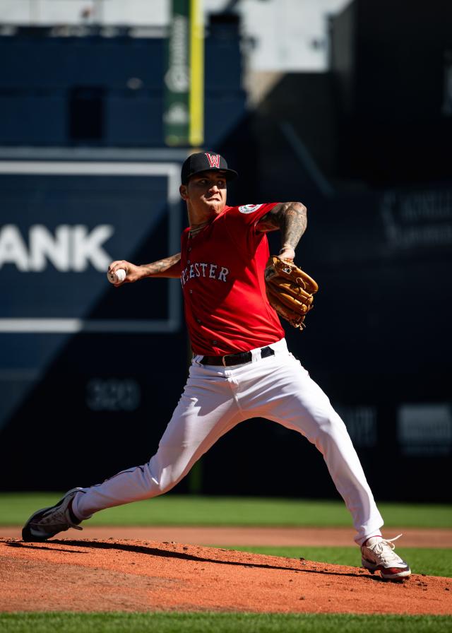 Worcester Red Sox RHP Bryan Mata throws a pitch during game 1 of a