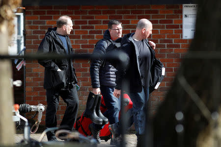 Inspectors from the Organisation for the Prohibition of Chemical Weapons (OPCW) arrive to begin work at the scene of the nerve agent attack on former Russian agent Sergei Skripal, in Salisbury, Britain March 21, 2018. REUTERS/Peter Nicholls