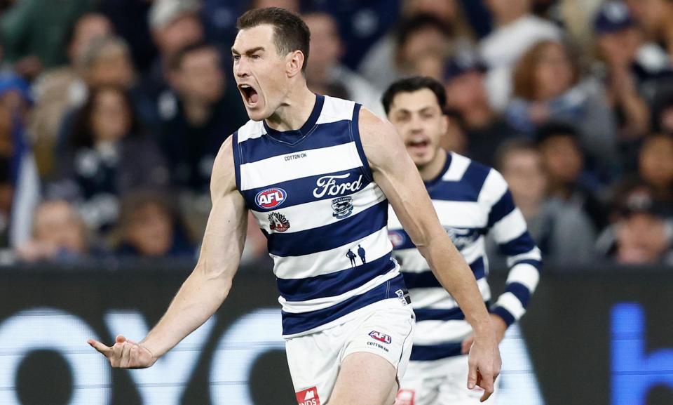 <span>Jeremy Cameron booted his 600th career goal as Geelong beat Carlton at the MCG to continue their undefeated start to the AFL season.</span><span>Photograph: Michael Willson/AFL Photos/Getty Images</span>