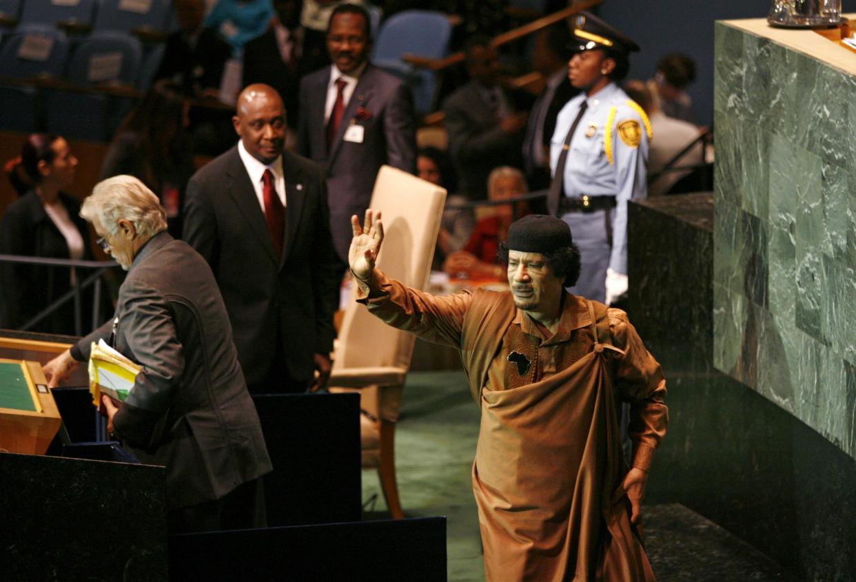 Libyan dictator Muammar Gaddafi at the United Nations general assembly in 2009: REUTERS