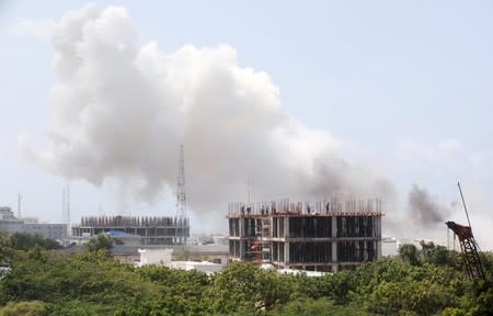 Smoke billows from the scene of an explosion in Mogadishu