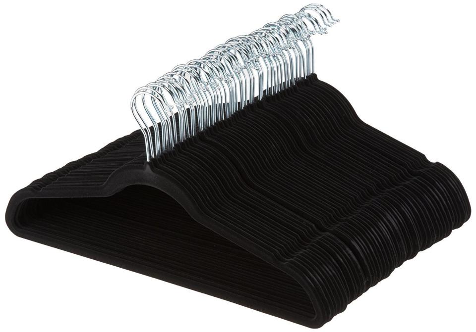 Slim velvet hangers are the only hanger you need in your closet, seriously. They're slim so you can fit more hangers than with other styles, and the velvet texture prevents clothes from slipping off. Get them <a href="https://www.amazon.com/gp/product/B00FXNAAW2" target="_blank">here</a>.&nbsp;