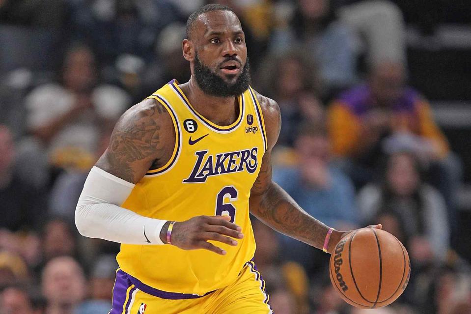 <p>Justin Ford/Getty</p>  LeBron James #6 of the Los Angeles Lakers brings the ball upcourt against the Memphis Grizzlies