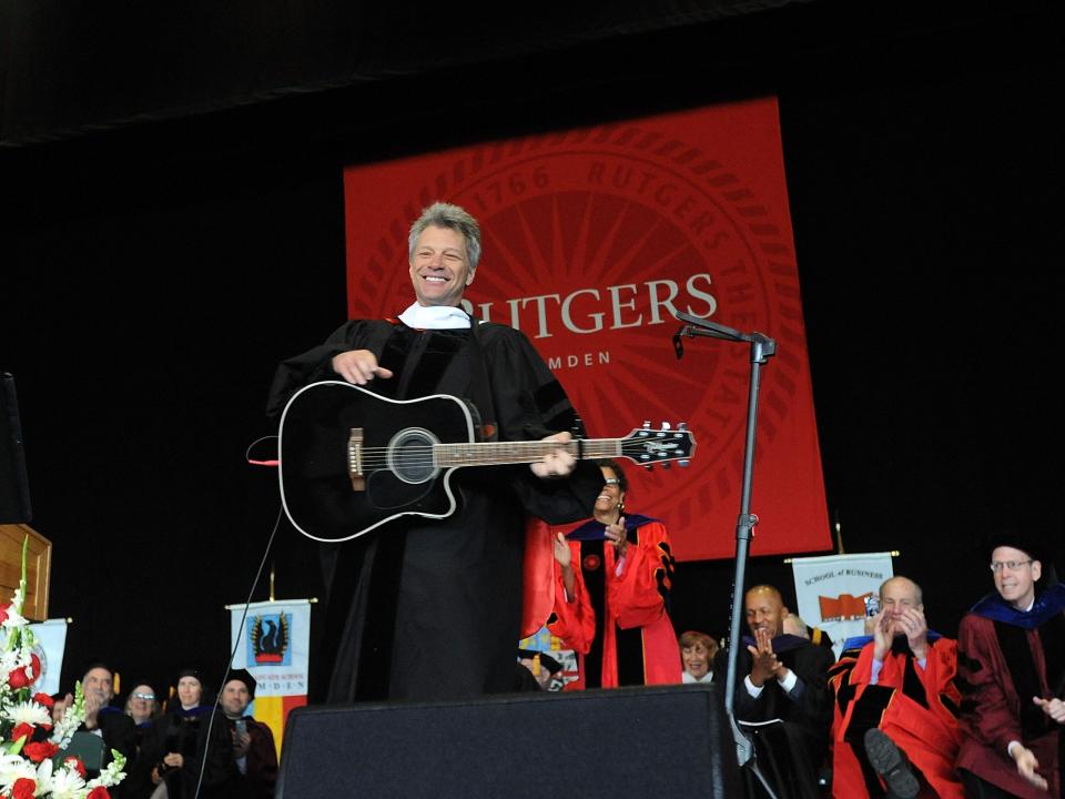 Jon Bon Jovi accepts an honorary doctorate from Rutgers University.