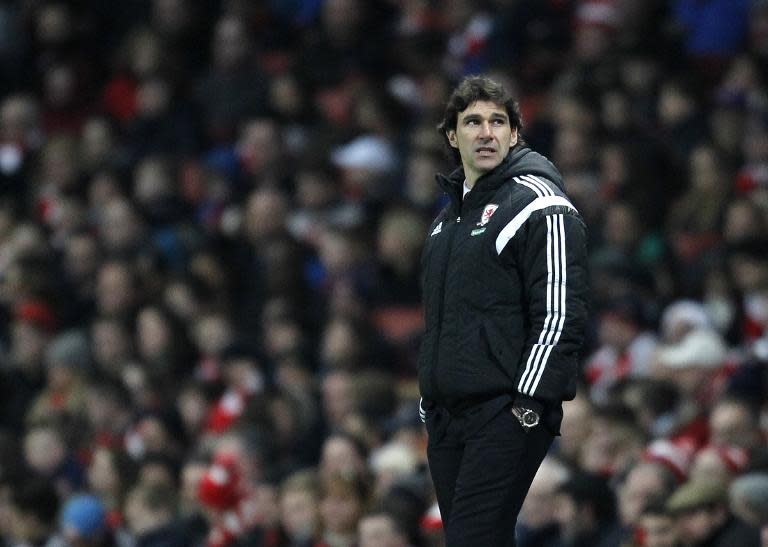 Middlesbrough's manager Aitor Karanka watches from the touchline their English FA Cup match against Arsenal, at the Emirates Stadium in London, in February 2015