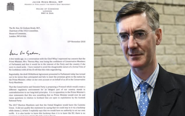 Jacob Rees-Mogg (right) has written to the chairman of the 1922 Committee  - The Telegraph