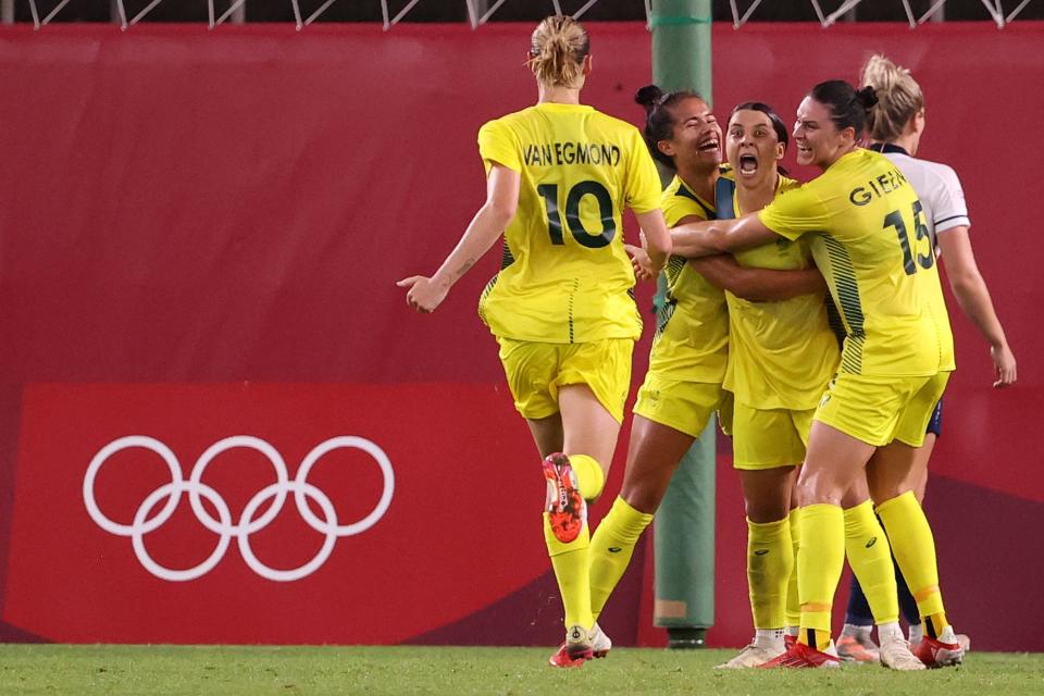 Sam Kerr celebrates her extra-time goal (Getty)