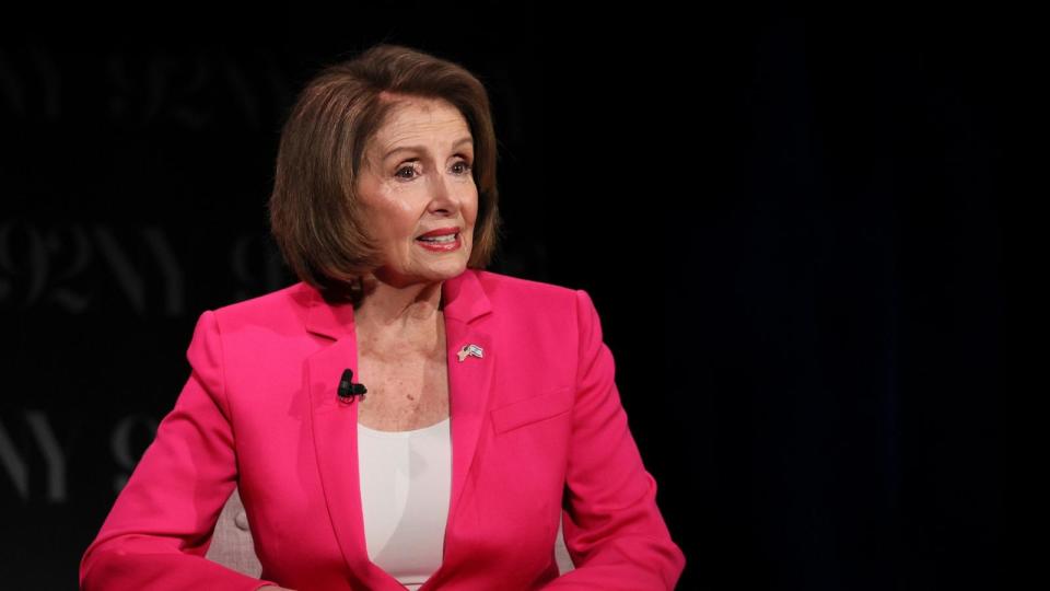 PHOTO: In this Oct. 16, 2023, file photo, former House Speaker Nancy Pelosi speaks onstage at 92NY on Oct. 16, 2023, in New York. (Dia Dipasupil/Getty Images, FILE)