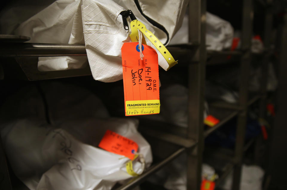 Human remains in body bags lie in the refrigerated morgue of the Pima County Office of the Medical Examiner in Tucson, Arizona, on&nbsp;Dec. 9, 2014. Most are from undocumented immigrants, many of whom died of dehydration while crossing illegally into the U.S. from Mexico. (Photo: John Moore via Getty Images)