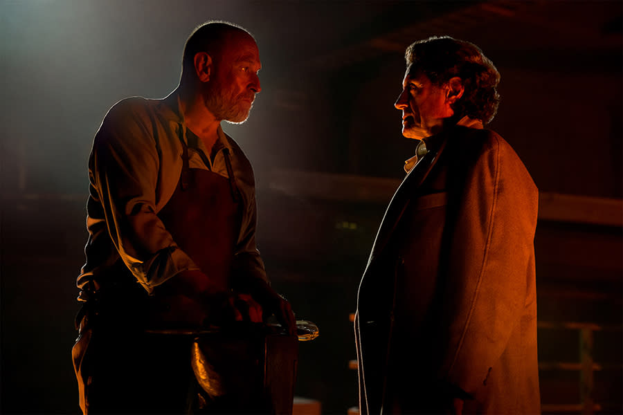 <p>Ian McShane as Mr. Wednesday, and Corbin Bernsen as Vulcan in Starz’s <i>American Gods</i>.<br><br>(Photo: Starz) </p>