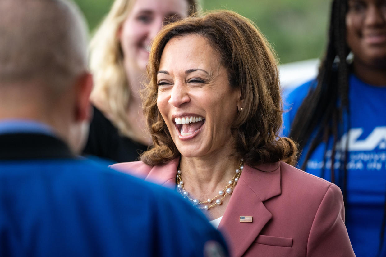 Vice President Kamala Harris tours the launch pad at the Kennedy Space Center in Cape Canaveral, Fla., in 2022. (Kent Nishimura/Los Angeles Times via Getty Images)